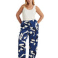 Ralph Lauren Women's Geometric Print Charmeuse Wide Leg Pants Blue Size 3X