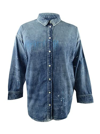 Lauren Ralph Lauren Women's Plus Paint Splatter Print Shirt Blue Size 3X