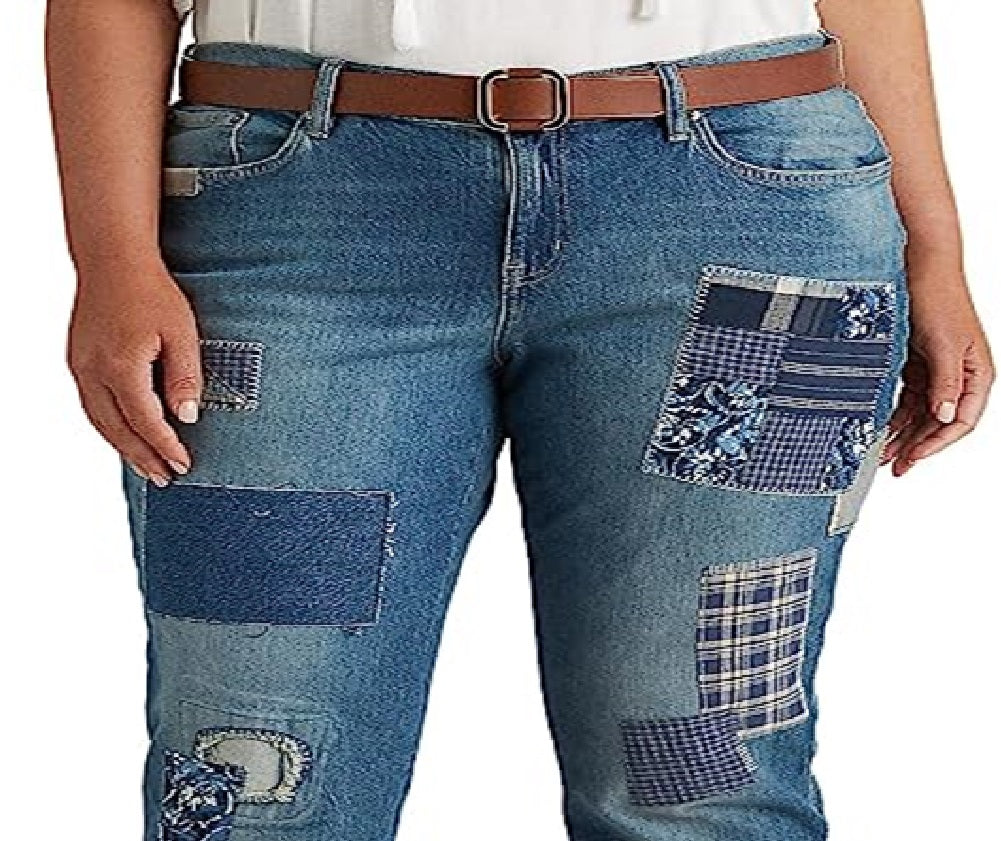 Ralph Lauren Women's Patchwork Relaxed Tapered Jeans Blue Size 14W