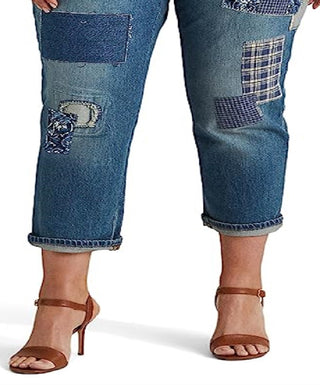 Ralph Lauren Women's Patchwork Relaxed Tapered Jeans Blue Size 14W