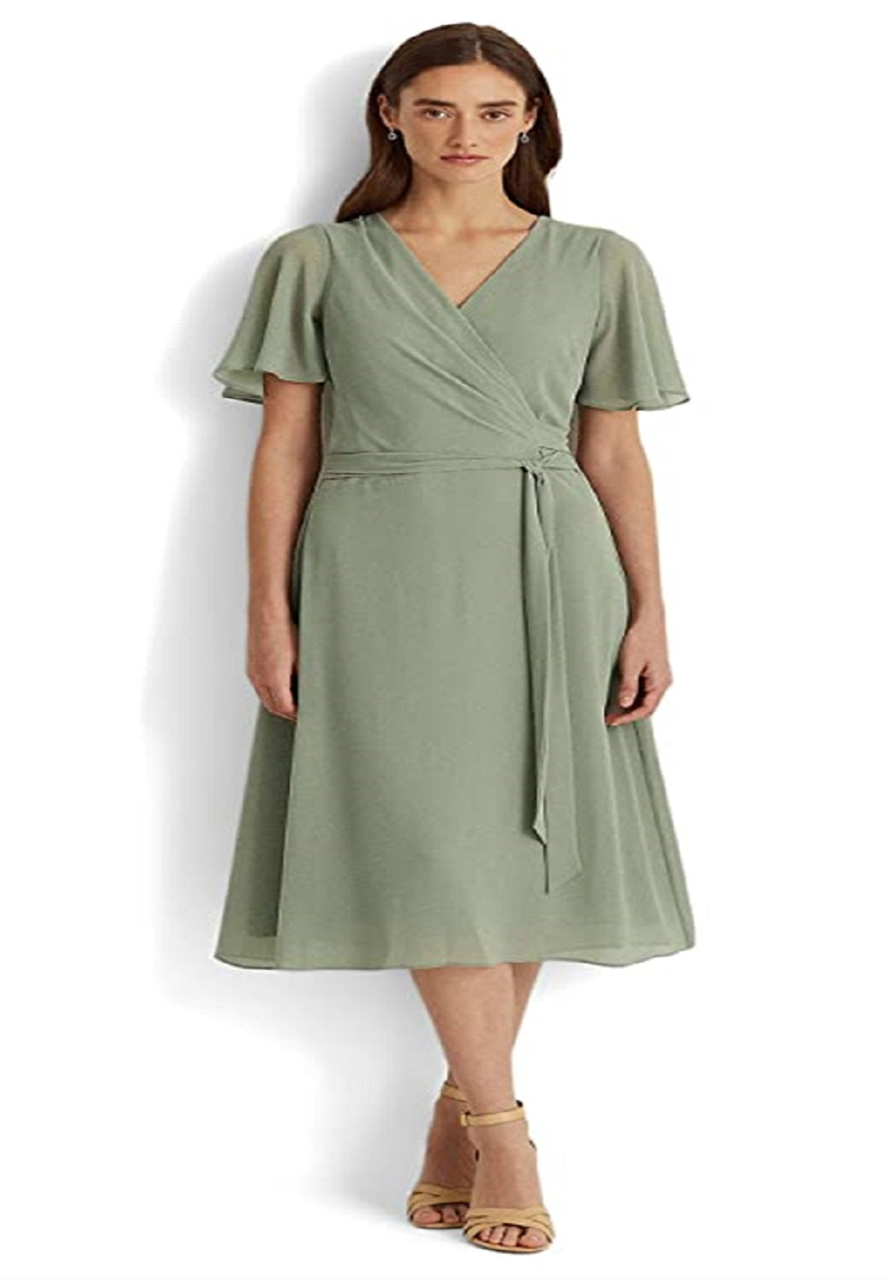 Ralph Lauren Women's Georgette Flutter Sleeve Dress Green Size 6