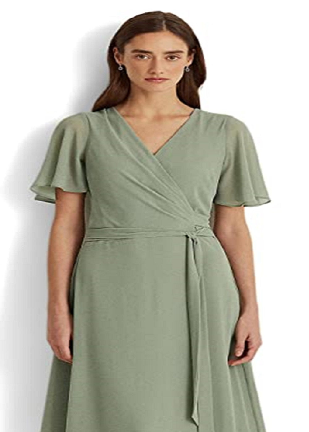 Ralph Lauren Women's Georgette Flutter Sleeve Dress Green Size 6