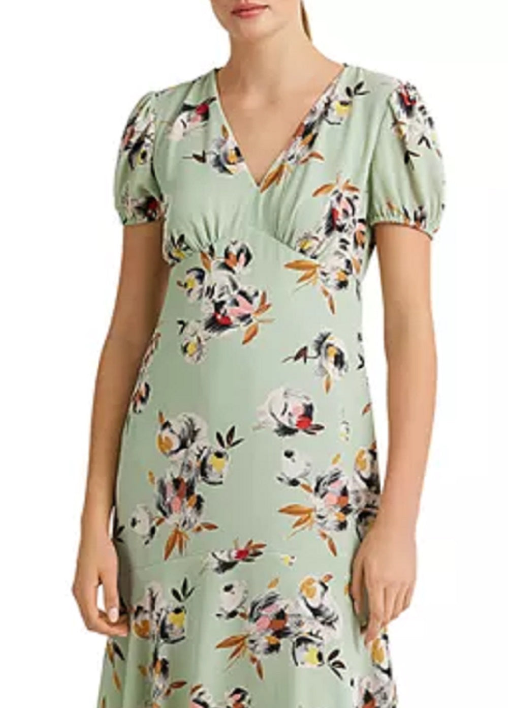 Ralph Lauren Women's V Neck Midi Wear To Work Fit Flare Dress Green Size 14