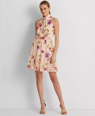 Ralph Lauren Women's Floral Chiffon Sleeveless Dress Pink Size 4