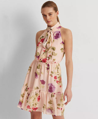 Ralph Lauren Women's Floral Chiffon Sleeveless Dress Pink Size 6