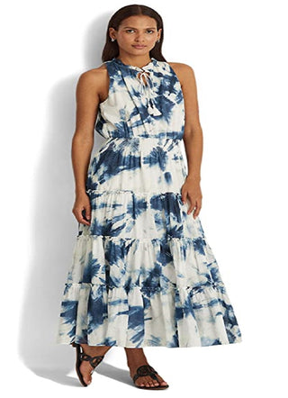 Ralph Lauren Women's Tie Dye Cotton Voile Maxidress White Size 12
