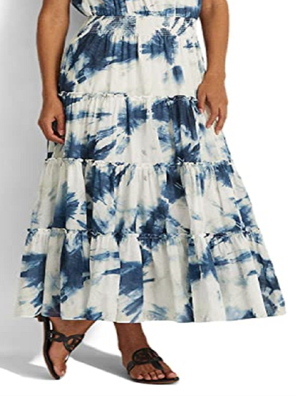 Ralph Lauren Women's Tie Dye Cotton Voile Maxidress White Size 12