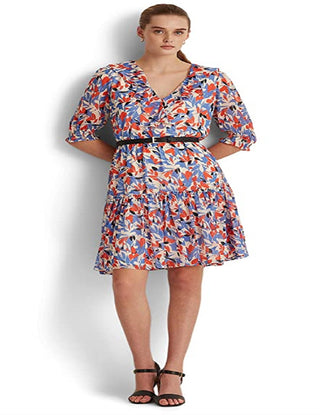 Ralph Lauren Women's Floral Crinkled Georgette Dress Blue Size 12