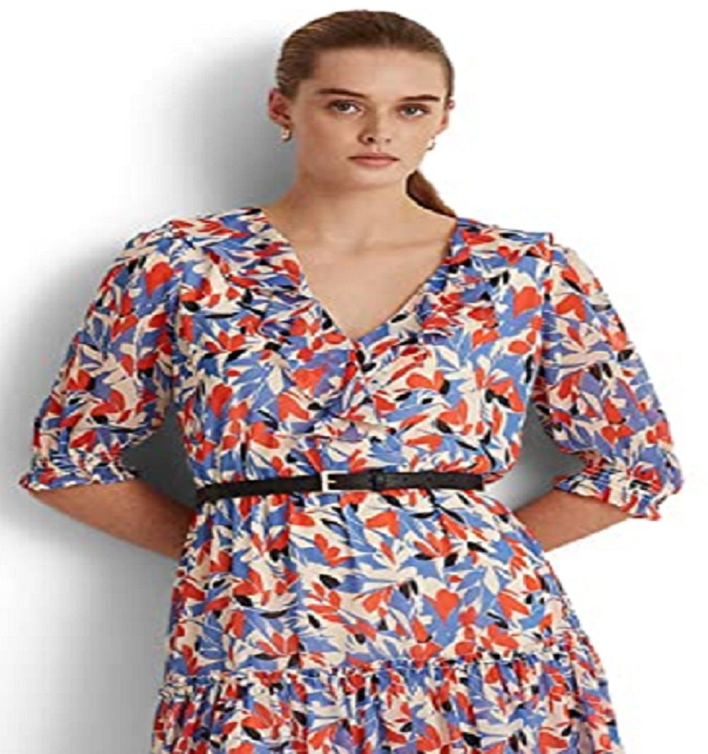 Ralph Lauren Women's Floral Crinkled Georgette Dress Blue Size 12