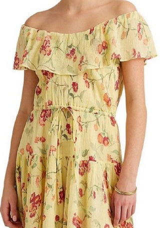 Ralph Lauren Women's Floral Crinkled Dress Yellow Size 18