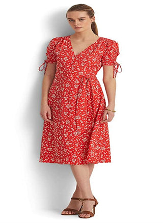 Ralph Lauren Women's Floral Crepe Midi Dress Red Size 16