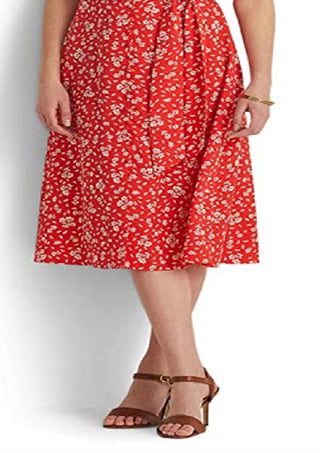 Ralph Lauren Women's Floral Crepe Midi Dress Red Size 16