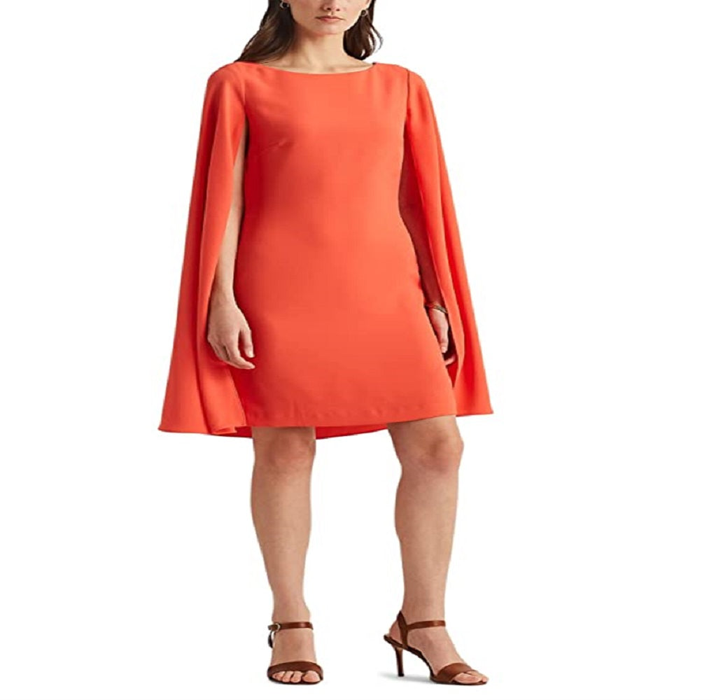 Ralph Lauren Women's Cape Georgette Cocktail Dress Orange Size 6