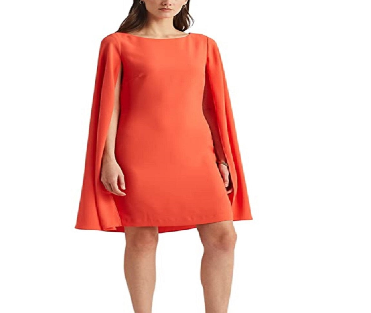 Ralph Lauren Women's Cape Georgette Cocktail Dress Orange Size 6