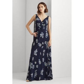 Ralph Lauren Women's Floral Crinkled Georgette Gown Blue Size 2