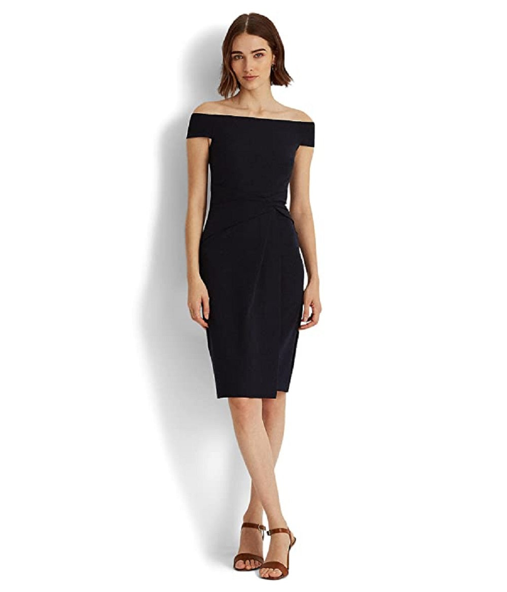 Ralph Lauren Women's Crepe Off The Shoulder Dress Blue Size 18