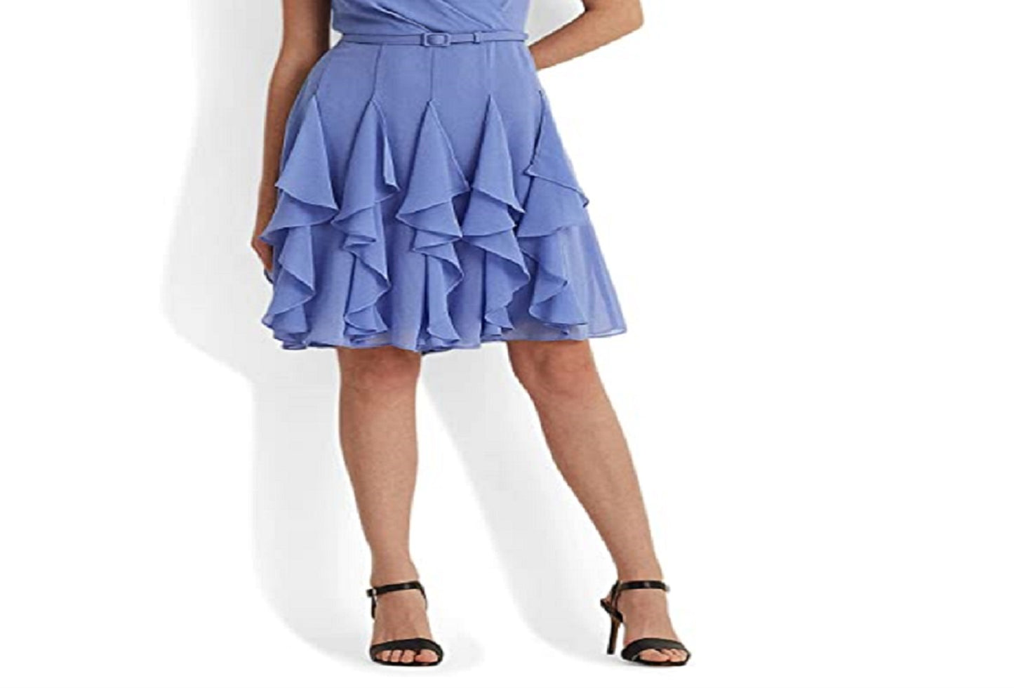 Ralph Lauren Women's Ruffle Trim Chiffon Dress Blue Size 2