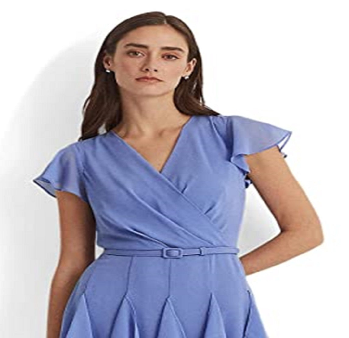 Ralph Lauren Women's Ruffle Trim Chiffon Dress Blue Size 2