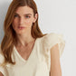 Ralph Lauren Women's Stretch Ruffle Sleeve Tee Brown Size Medium