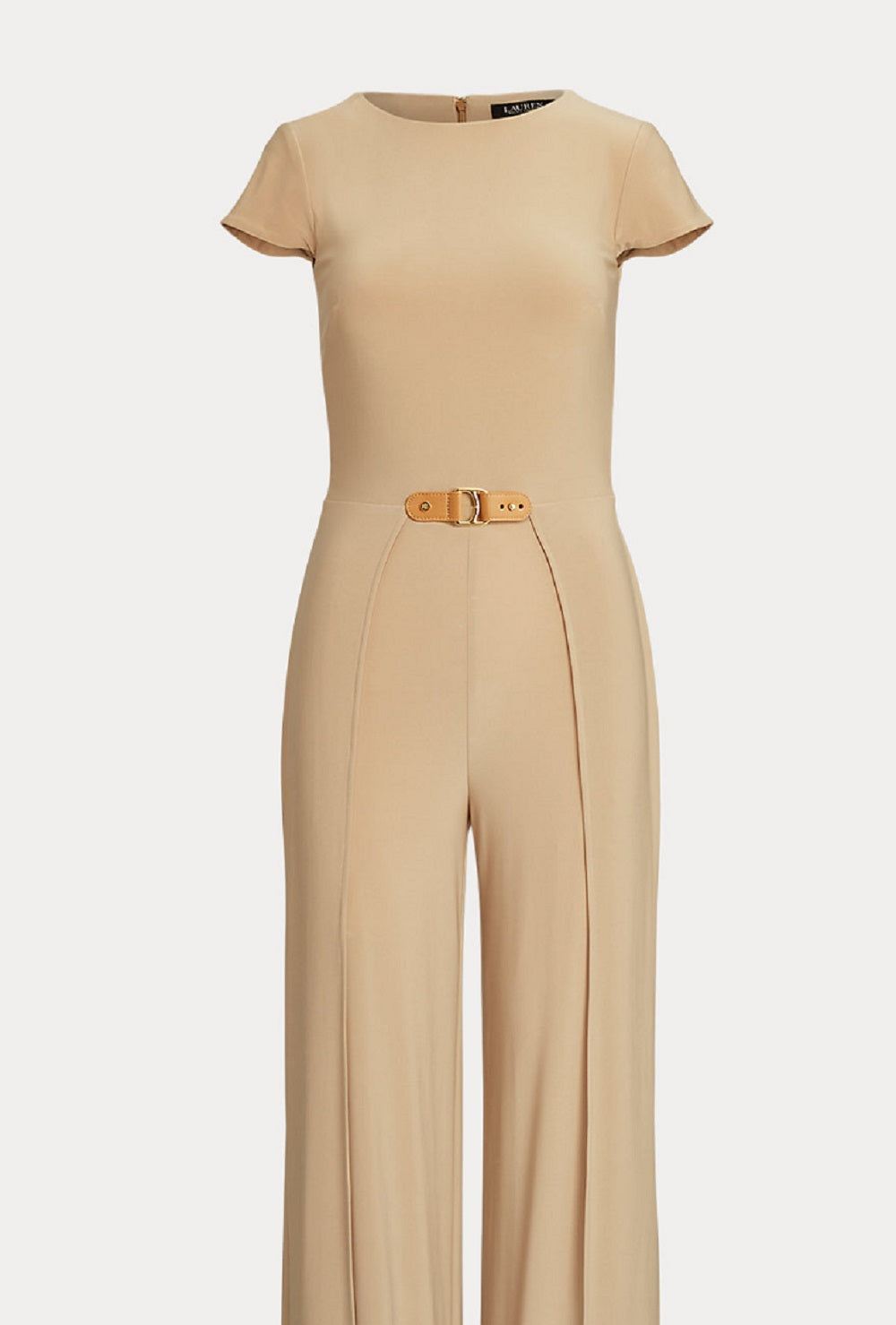 Ralph Lauren Women's Buckle Trim Jersey Jumpsuit Brown Size 16