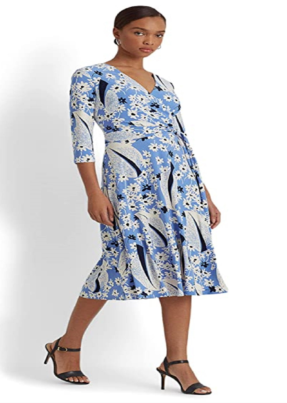Ralph Lauren Women's Floral Surplice Jersey Dress Blue Size 6