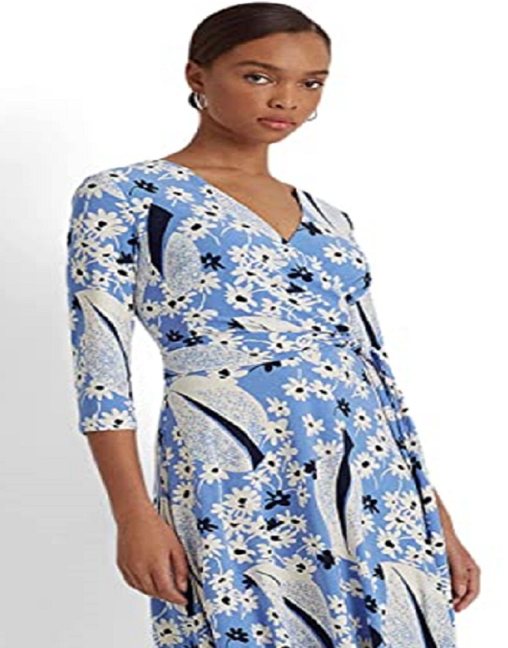 Ralph Lauren Women's Floral Surplice Jersey Dress Blue Size 6