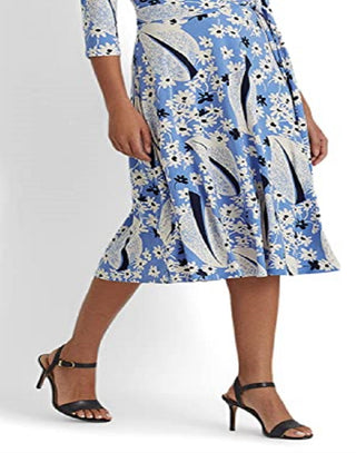 Ralph Lauren Women's Floral Surplice Jersey Dress Blue Size 6