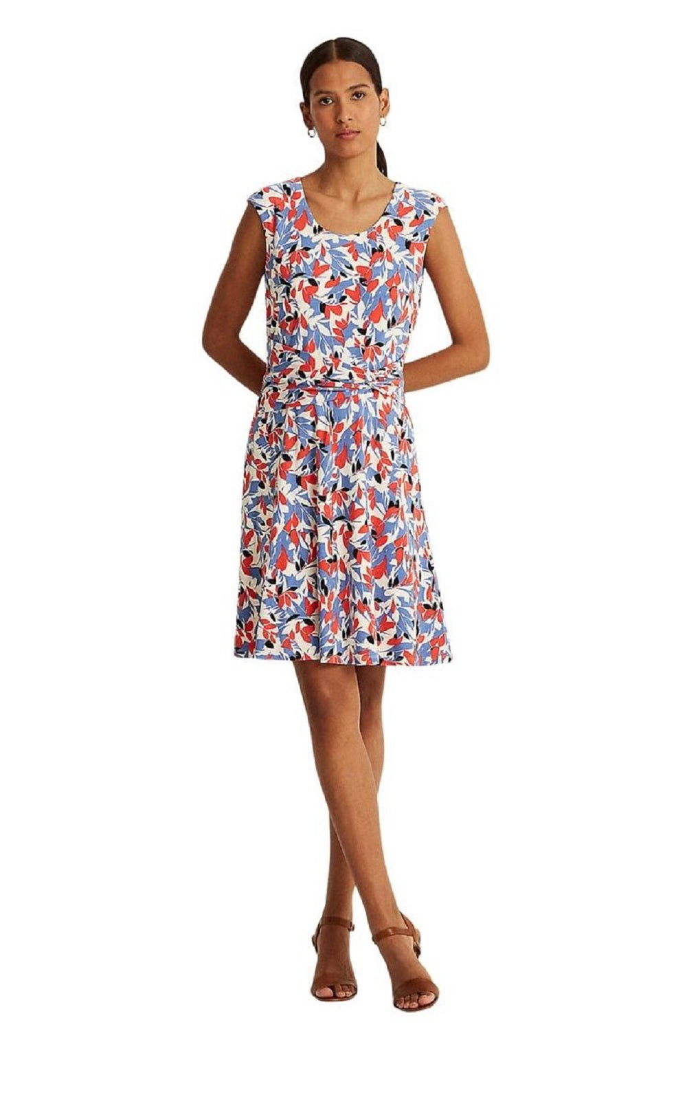 Ralph Lauren Women's Floral Jersey Dress Blue Size 14