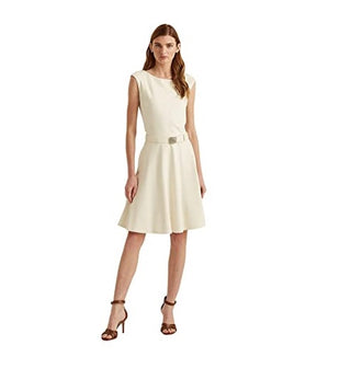 Ralph Lauren Women's Belted Ponte Dress Brown Size 14