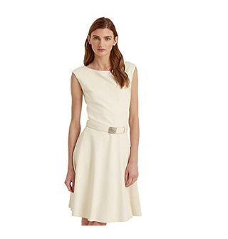 Ralph Lauren Women's Belted Ponte Dress Brown Size 14