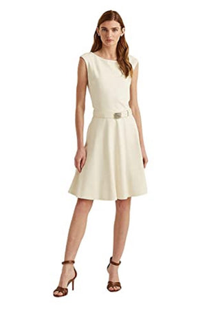Ralph Lauren Women's Belted Ponte Dress White Size 6
