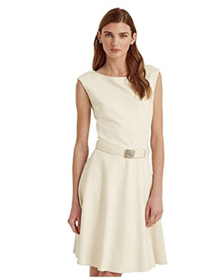 Ralph Lauren Women's Belted Ponte Dress White Size 6