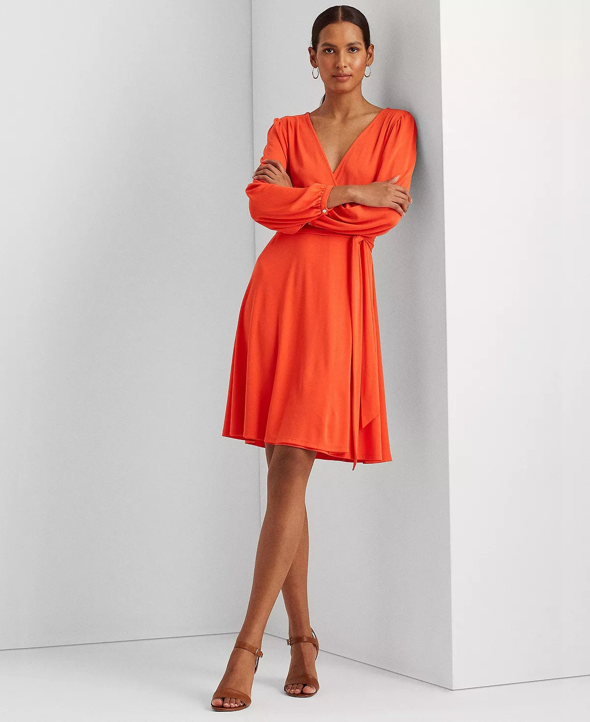 Ralph Lauren Women's Long Sleeve Jersey Dress Orange Size 12
