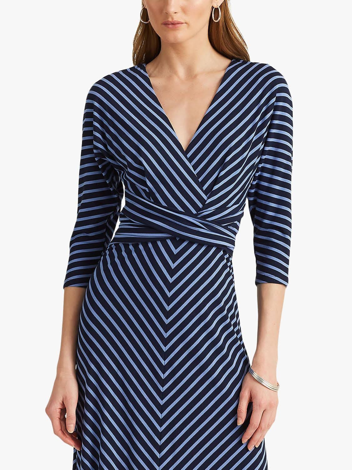 Ralph Lauren Women's Striped Jersey Dress Blue Size 14