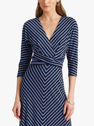 Ralph Lauren Women's Striped Jersey Dress Blue Size 14