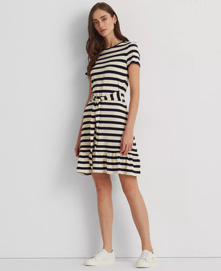 Ralph Lauren Women's Striped Jersey T-Shirt Dress Brown Size 14