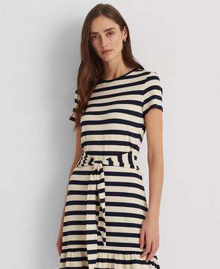 Ralph Lauren Women's Striped Jersey T-Shirt Dress Brown Size 14