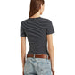 Ralph Lauren Women's Striped Stretch Cotton Tee Blue Size Petite Small