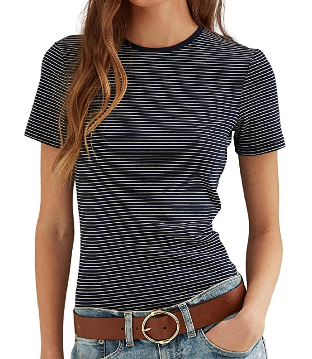 Ralph Lauren Women's Striped Stretch Cotton Tee Blue Size Petite Small