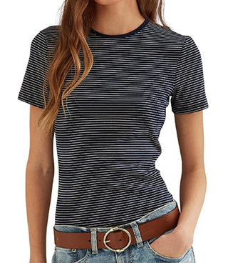 Ralph Lauren Women's Striped Stretch Cotton Tee Blue Size Petite Small