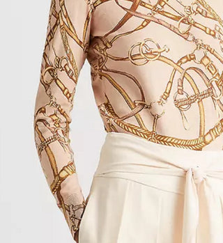 Ralph Lauren Women's Equestrian Print Crew Neck Sweater Pink Size Small