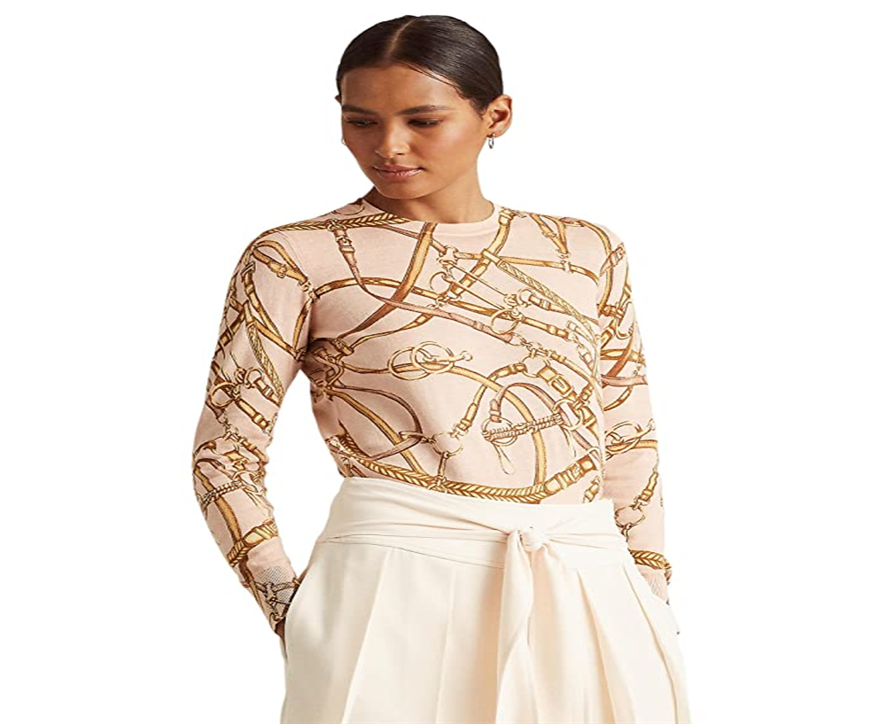 Ralph Lauren Men's Equestrian Print Crew Neck Sweater Brown Size XL