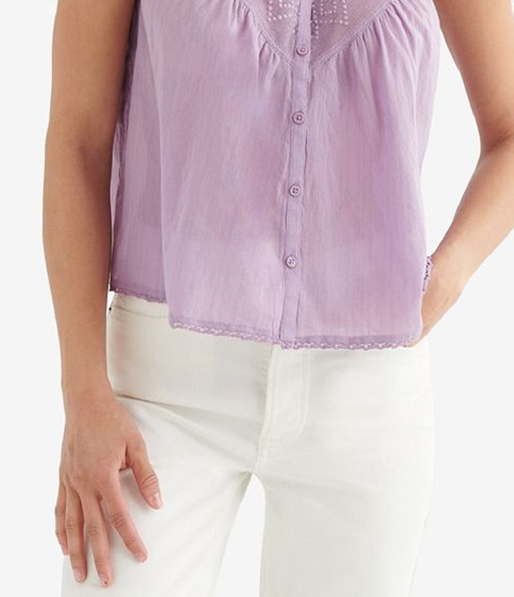 Lucky Brand Women's Embroidered Yoke Sleeveless Cotton Top Purple Size XX-Large
