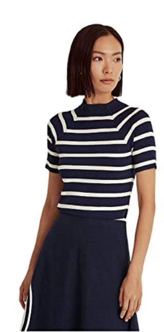 Ralph Lauren Women's Striped Short Sleeve Sweater Blue Size Large