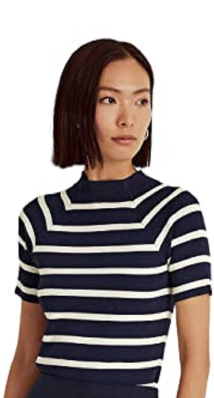 Ralph Lauren Women's Striped Short Sleeve Sweater Blue Size Large