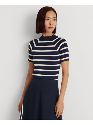 Ralph Lauren Women's Striped Short Sleeve Sweater Blue Size Medium