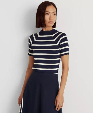 Ralph Lauren Women's Striped Short Sleeve Sweater Blue Size Small