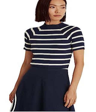 Ralph Lauren Women's Striped Short Sleeve Sweater Blue Size X-Small