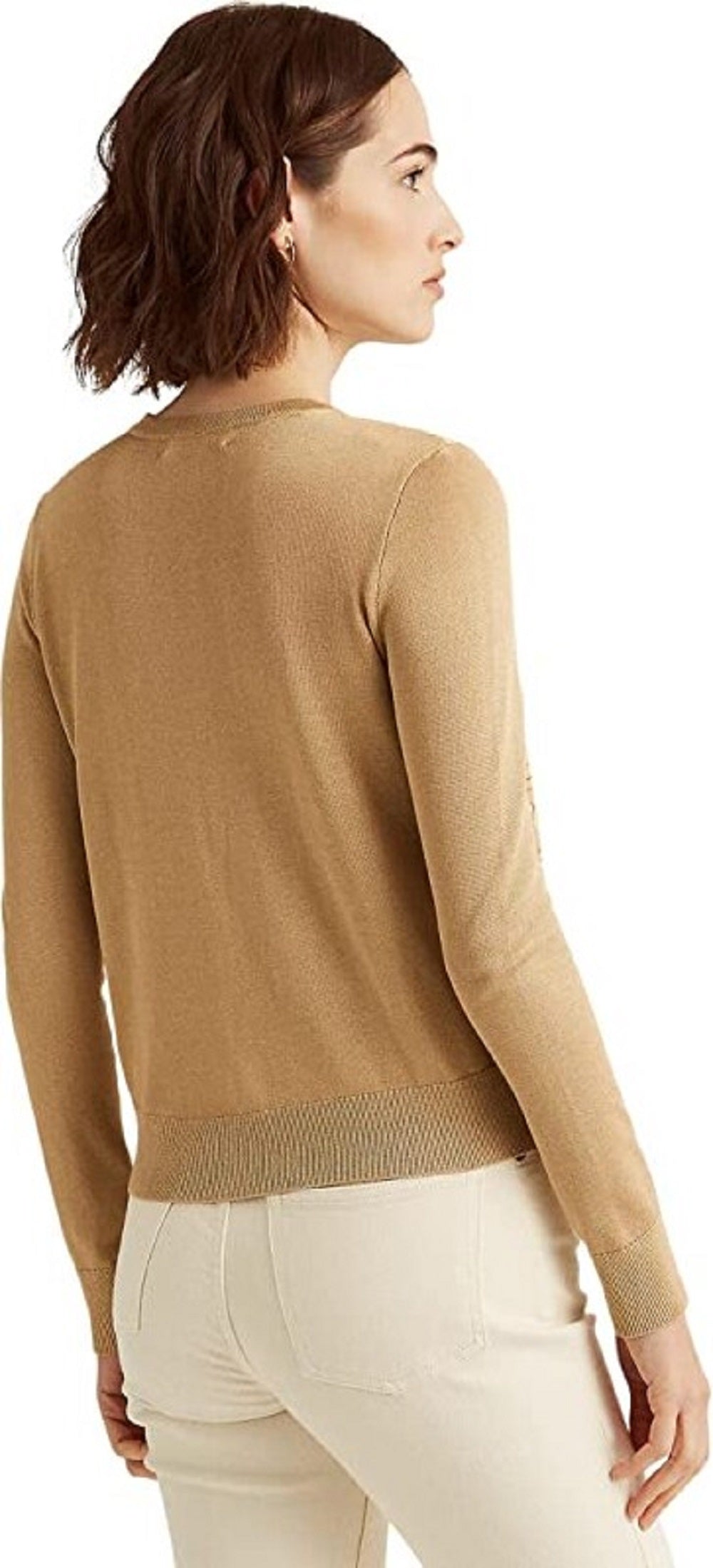 Ralph Lauren Women's Equestrian Print Cardigan Sweater Brown Size Small