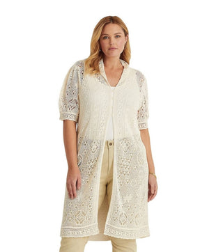 Ralph Lauren Women's Pointelle Puff Sleeve Cardigan White Size 1X